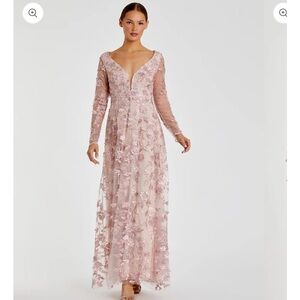 Mac Duggal EMBELLISHED V NECK ILLUSION LONG SLEEVE‎ A LINE GOWN, Rose, Size: 12
